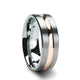 8 mm brushed tungsten carbide ring with a rose gold plated groove