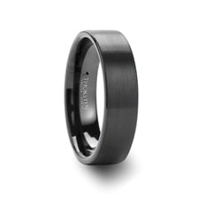 6 mm flat black tungsten carbide ring with brushed finish