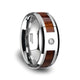 8 mm tungsten carbide ring with a KOA wood inlay, a diamond setting and polished beveled edges