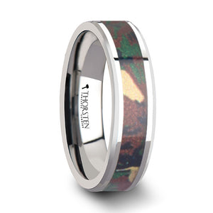 4 mm tungsten wedding ring with a military style jungle camo inlay