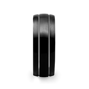8 mm black domed tungsten ring with offset grooves