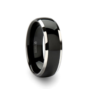 7 mm domed tungsten ring with a black ceramic inlay