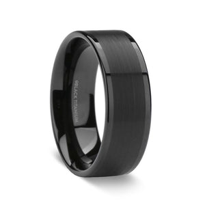 flat black titanium ring with a brushed center and polished edges