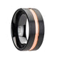 7 mm ceramic wedding band with a rose gold groove inlay