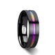 6 mm flat black ceramic men's wedding ring with a rainbow groove inlay