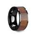 10 mm polished black ceramic wedding ring with a KOA wood inlay