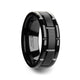 10 mm black tungsten wedding band with a brush finished center and alternating cut-out grooves