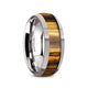 8 mm domed tungsten ring with a real zebra wood inlay and a polished finish