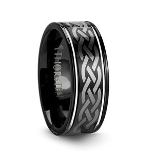 8 mm black tungsten carbide ring with celtic design