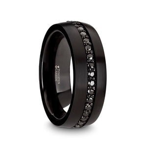 8 mm black tungsten ring with black sapphires