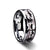 tungsten carbide ring with a black and gray camo design and beveled edges
