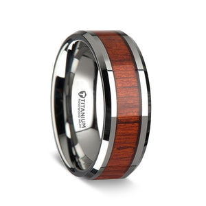 rosewood inlaid titanium ring with beveled edges